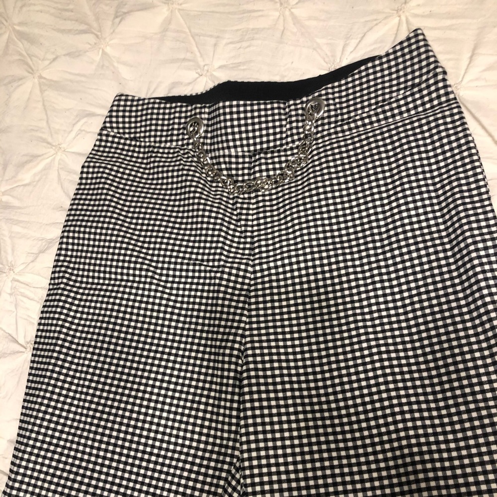 High Rise Gingham Flare Pants with Chain Belt